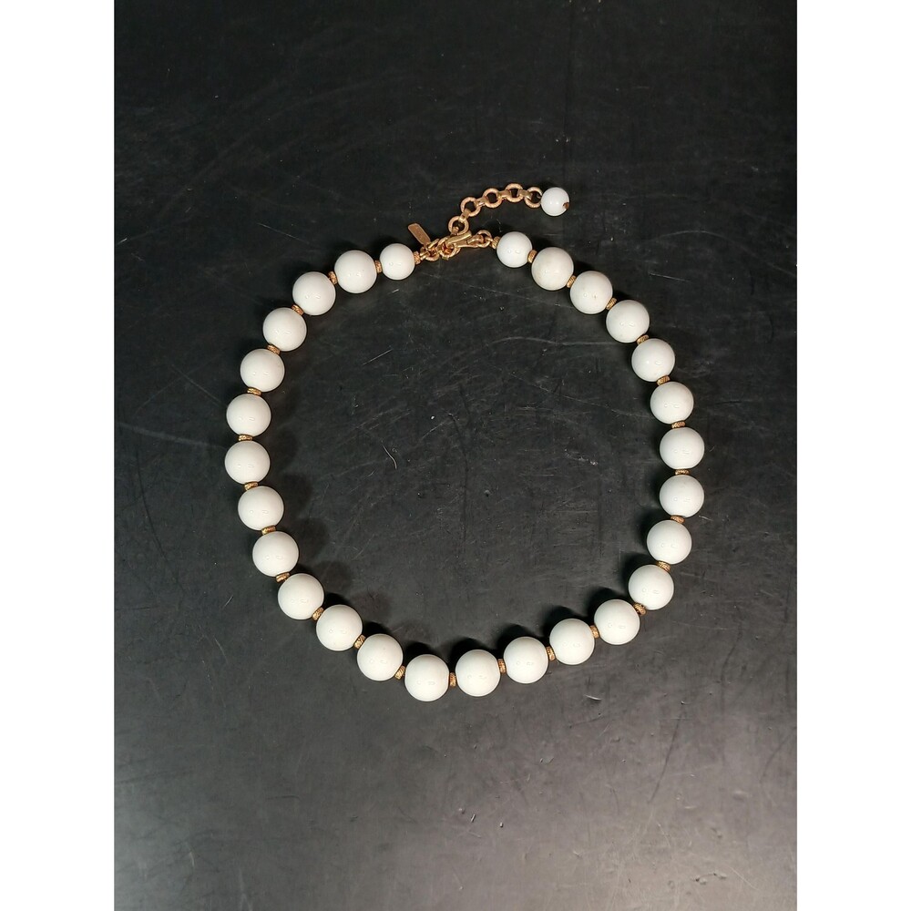 Monet White Bead Necklace Gold Tone Adjustable 14.5–16.375in